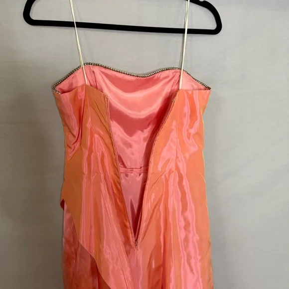 Vintage Y2K Morgan & Co Coral Prom Dress 5 Taffeta Strapless Iridescent Peach